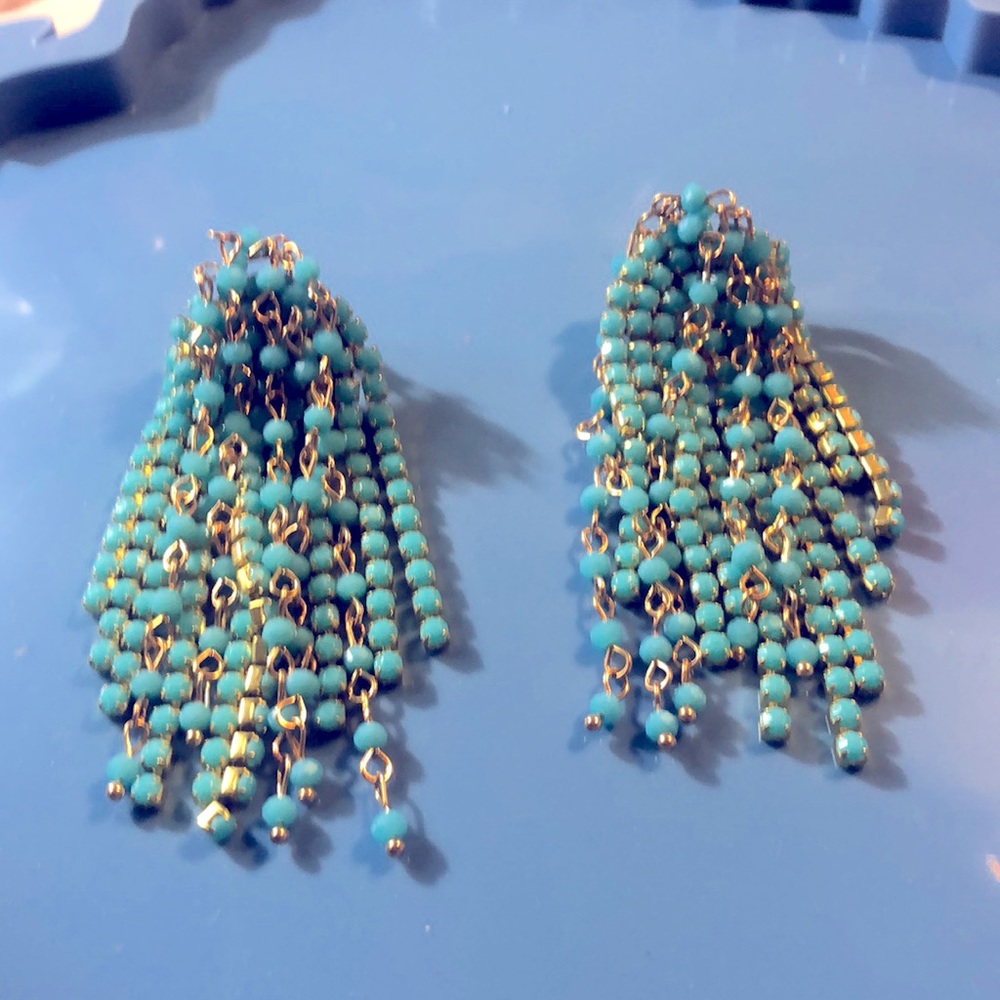 Aqua/ turquoise $ gold beaded post earrings